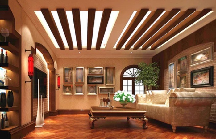 POP Ceiling with Wooden Beams